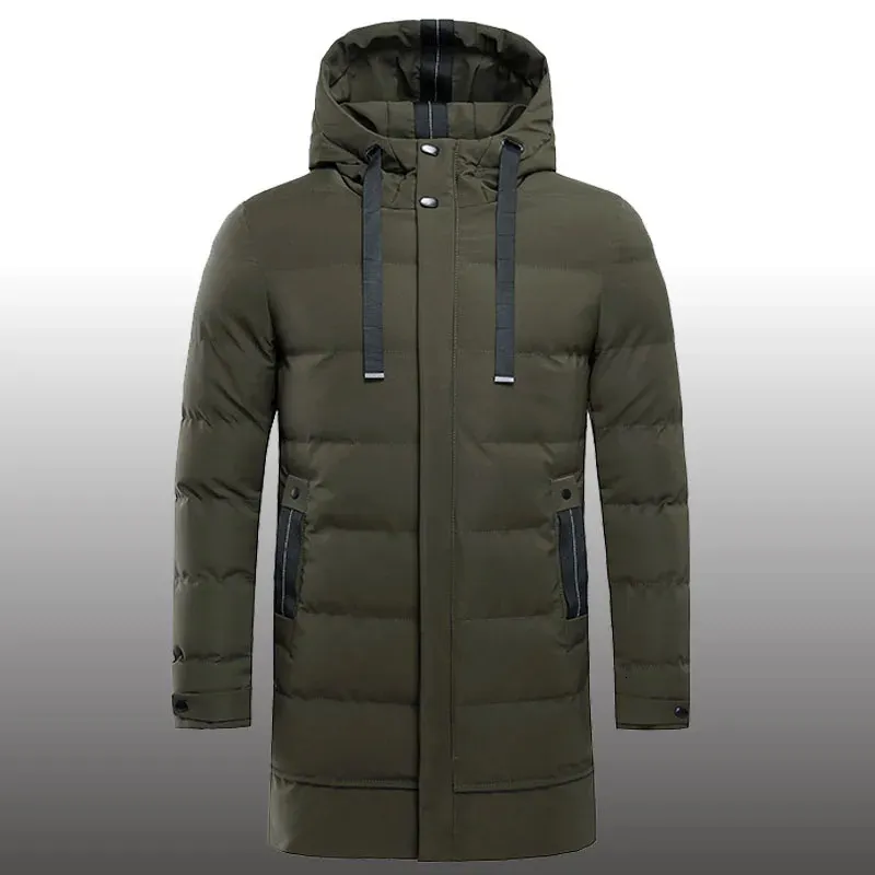 メンズダウンパーカス冬の濃い暖かいジャケットメンメンズサイズの長いコットンパーカーアウトウェアコートストリートウェアオスのソリッドカラー衣類231026