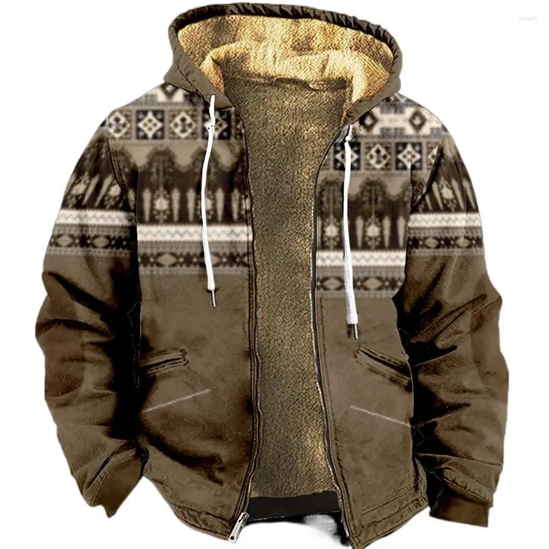 Men's Hoodies Zipper For Men Casual Tribal Graphic Prints Winter Coat Long Sleeve Sweatshirt Hooded Jacket Outerwear