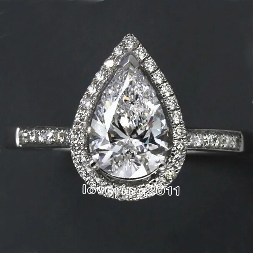 choucong Anello nuziale di fidanzamento in argento sterling 925 con zircone 5A a forma di pera Sz 5-11 regalo S18101607233E
