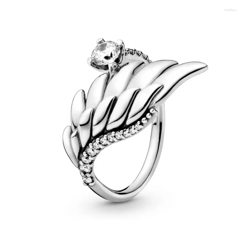 Cluster Rings Authentic 925 Sterling Silver Sparkle Angel Wing Fashion Ring for Women Gift DIY Jewelry