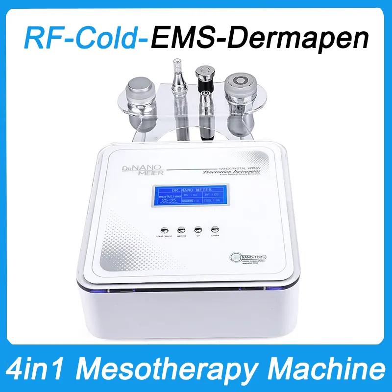 4 em 1 Multifuncional Profissional Mesoterapia Máquina de Beleza RF Levantamento EMS Anti Envelhecimento Cryo Pele Fria Bio Terapia Dermapen Microagulhamento LED Light Photon