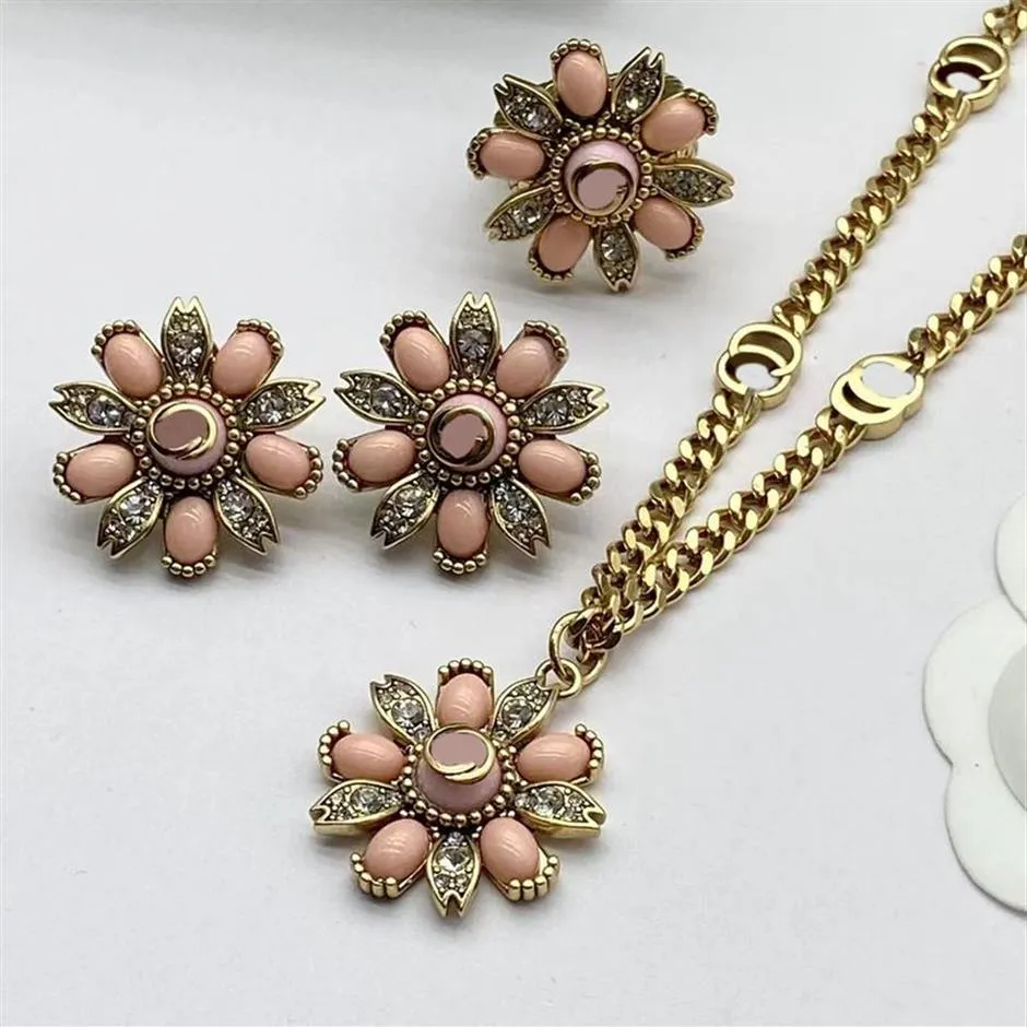earrings necklace three synthetic ring wedding jewelry sets new style fashion light luxury series brand flowers aretes color flowe2009