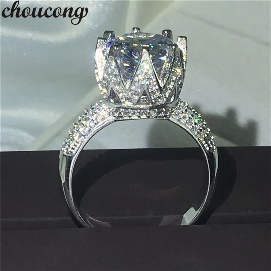 Choucong Round Cut 11mm Diamonique 8CT Diamond 925 Sterling Silver Engagement Wedding Band Ring for Women SZ 5-10258U