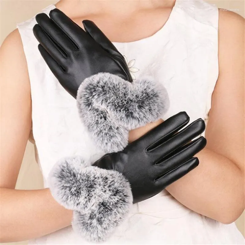 Cinco dedos Guantes LJCUIYAO Piel sintética Invierno Grueso Cálido Primavera Regalos de Navidad Terciopelo Mujeres Mittens Sólidos Guantes