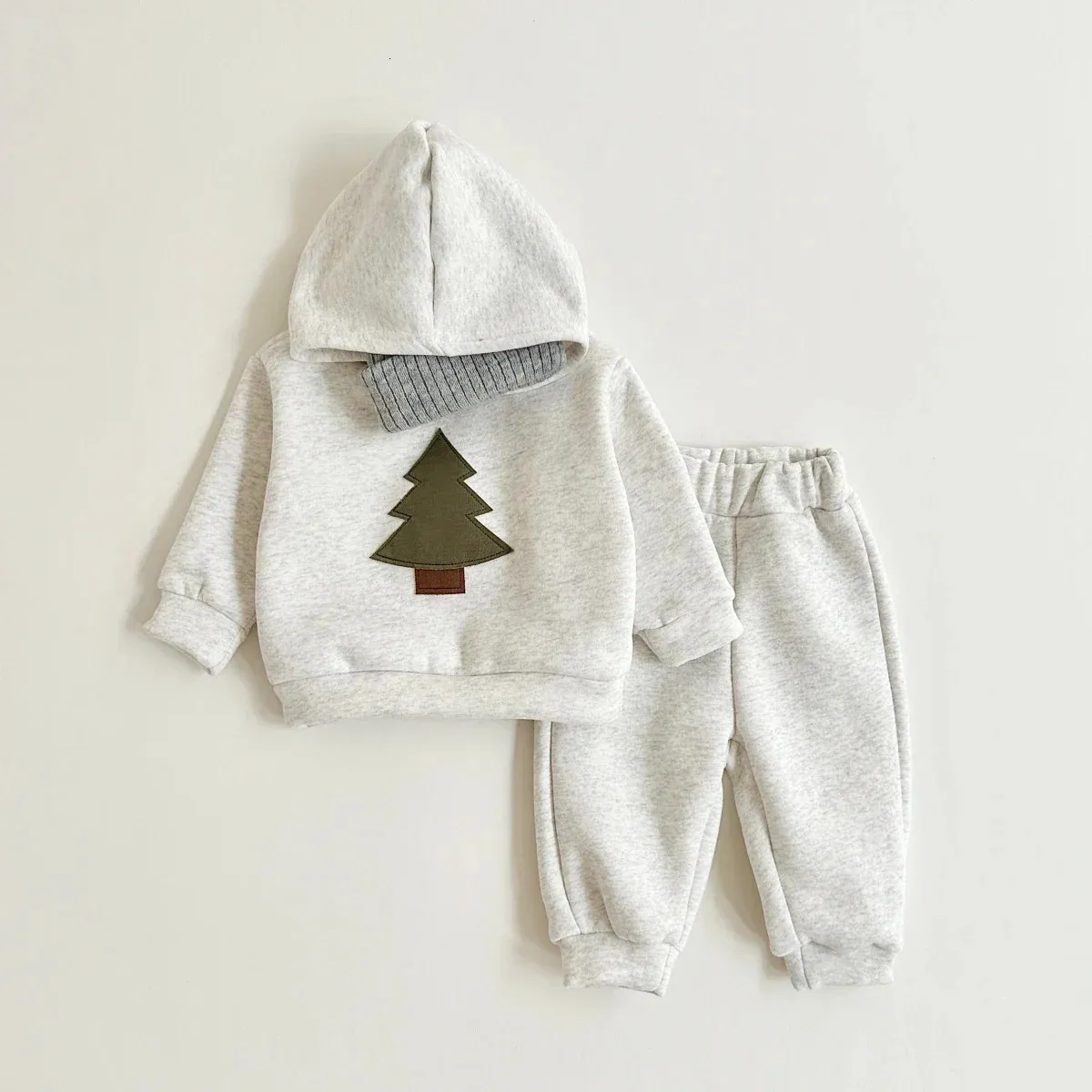 Kläderuppsättningar Baby Boys Christmas Tree Set Children's Hooded Flanell Tracksuit Boys 2 PCS/Set Kids Clothes Baby Girls Winter Coat Pant Sets 231027