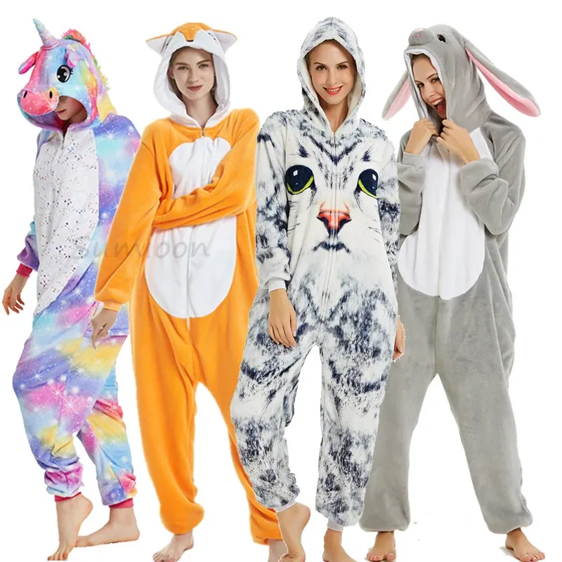 Pyjamas vinter kigurumi enis för barn vuxna pojke flicka unicorn pajamas djur kanin tecknad sömnkläder unicornio overaller pajamas kvinnor 231026