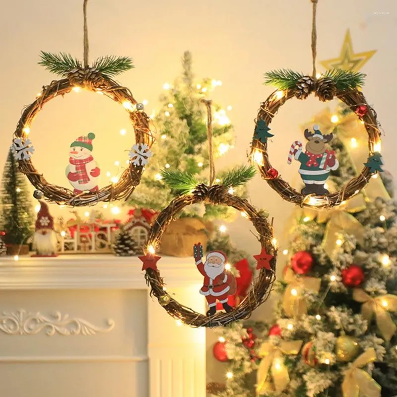 Fiori decorativi Ghirlanda di Natale Babbo Natale Decorazioni rotonde Ornamenti Alce Cervo Pupazzo di neve Natale appeso per il festival delle vacanze sull'albero