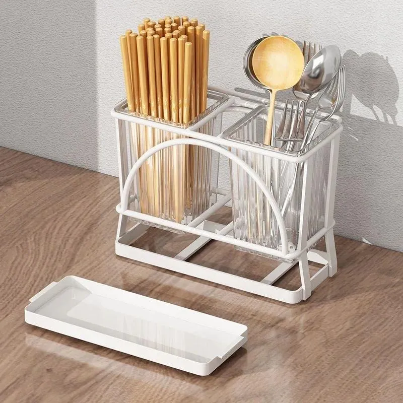 Kitchen Storage Metallic Household Non-perforated Cutlery Tube Organizer Wall-mounted Countertop Accessories Spoon Draining Cage