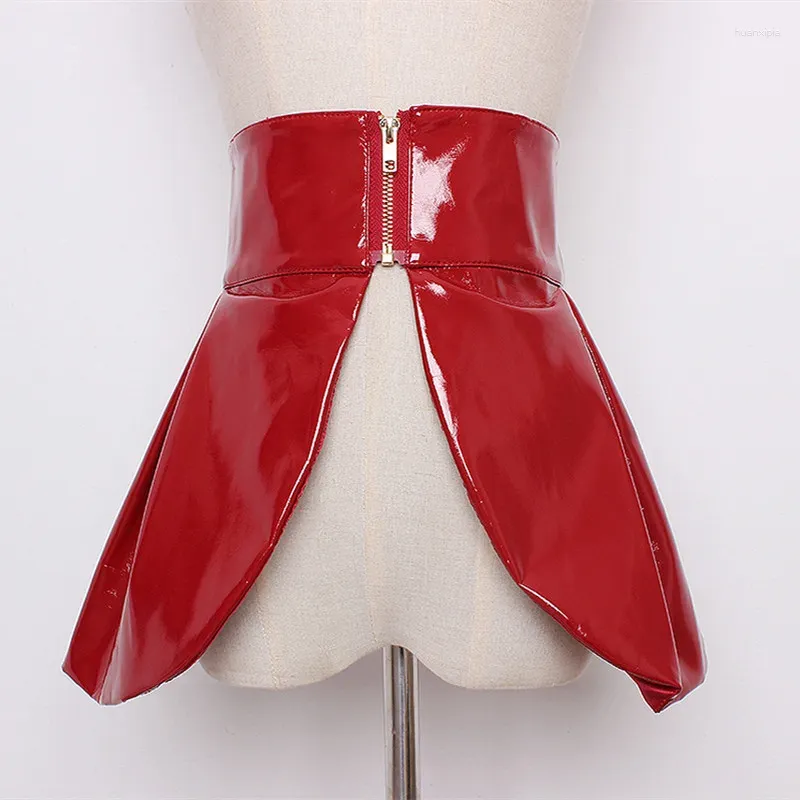 Jupes Mode Cuir Ceinture Gan Taille Jupe Décoration Large Ceinture Forme Mock Deux Pièces Femmes Femmes Noir Et Rouge