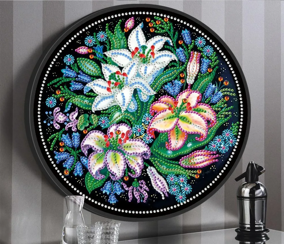 AZQSD Diamond Målning Flower Special Shaped Diy Diamond Embroidery Mosaic Lily med runda ramkonstkit Hemdekorationer 2012025588151