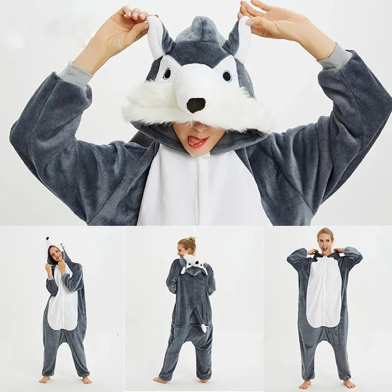 Pajamas Adults Animal Unicorn Pajamas Kigurumi Wolf Cartoon Onesie Kids Sleepwear Homewear Nightie Wolf Panda Anime Blanket Overalls 231026