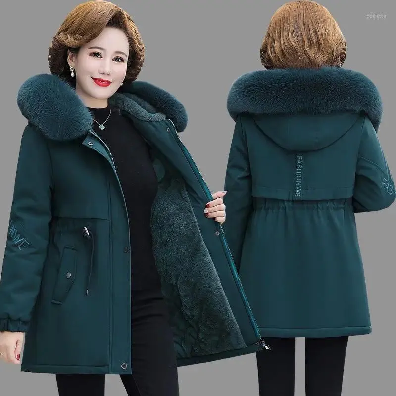 Trenchs de femmes 2023 capuche coton rembourré vêtements moyen long hiver veste élégante mère parka vintage p66