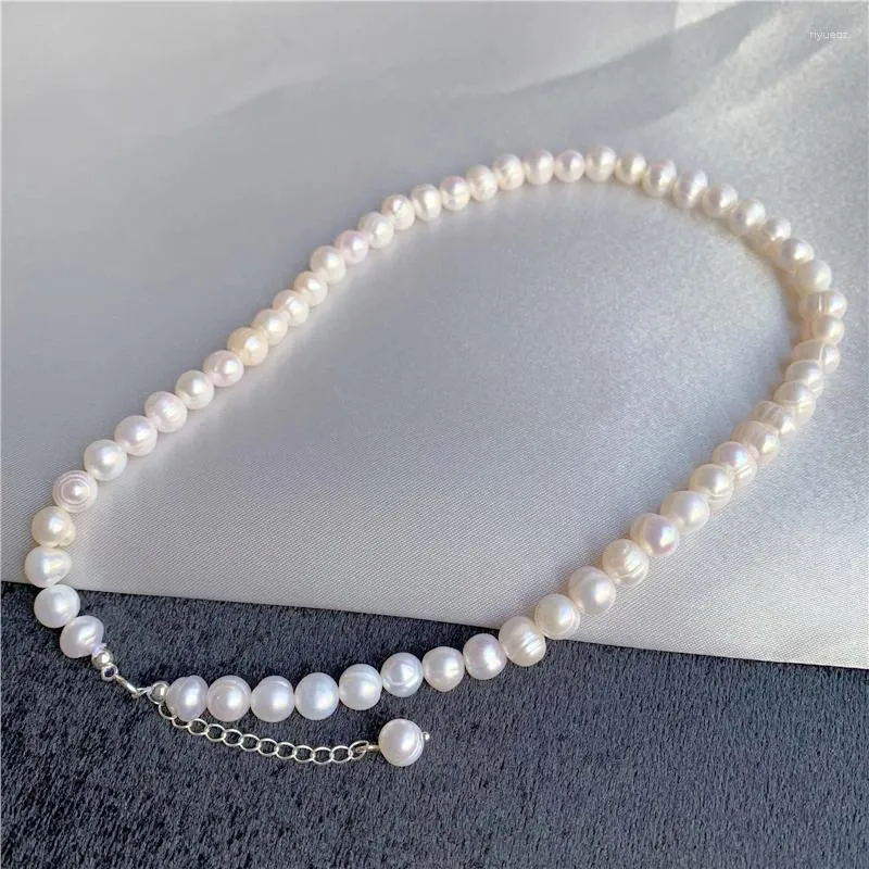 Wisiorki 6-7 mm barokowy naturalny naszyjnik z perłową słodką wodą dla kobiet S925 srebrny biżuteria Choker