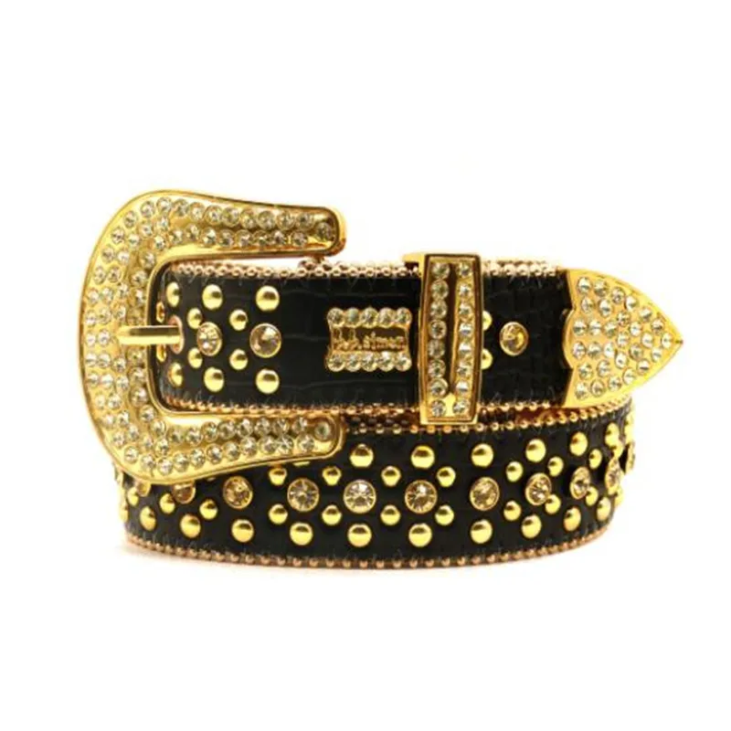 Designer BB Belt Simon för Owen Men Kvinnor Fashion Shiny Skull Kor Diamond Belt Gold Big Rhinestones Multicolour 20 Styles Smooth Big Buckle Real Classical