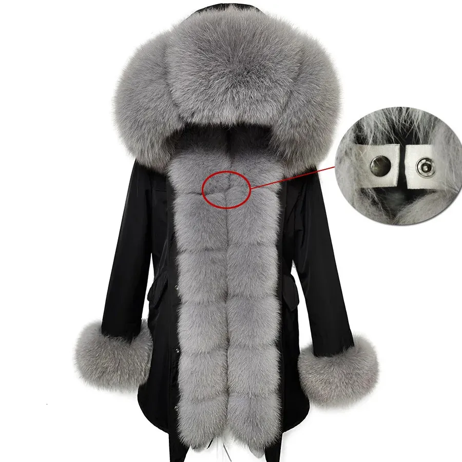 Kvinnor ner Parkas Maomaokong Natural Real Fur Jacket Huven svart vattentät kvinna Vinter varm kappa lyxiga kvinnliga kläder 231026