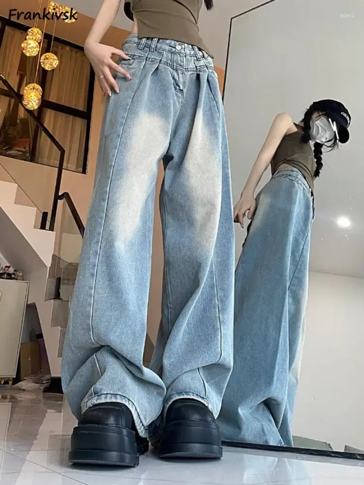 Jeans da donna Gamba larga Donna Sbiancato Estate Harajuku Vintage Baggy Abbigliamento Denim Semplice High Street Y2k College Teens Pantaloni