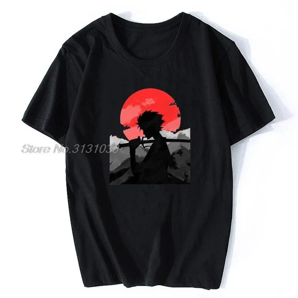 Homens camisetas Verão Camiseta Samurai com Pôr do Sol T-shirt Algodão Champloo Ofertas Homens Camiseta Anime Tees Harajuku Streetwear274e