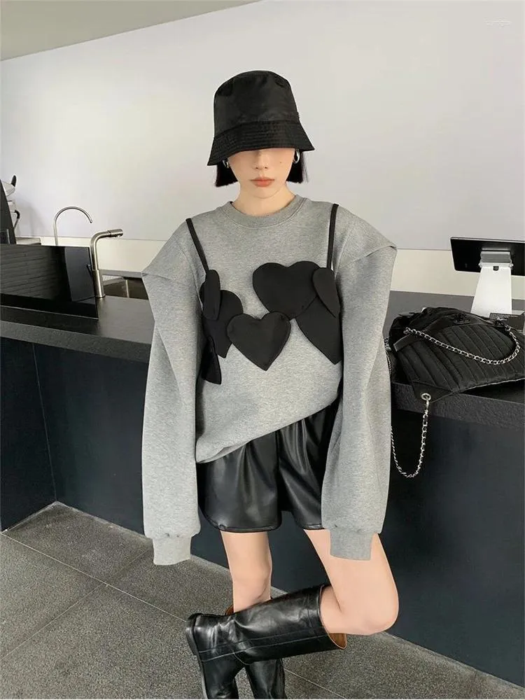Kvinnors hoodies flera kärleksdekorativa mönster vintage high street mode multi färg tröja överdimensionerad koreansk avslappnad tröja