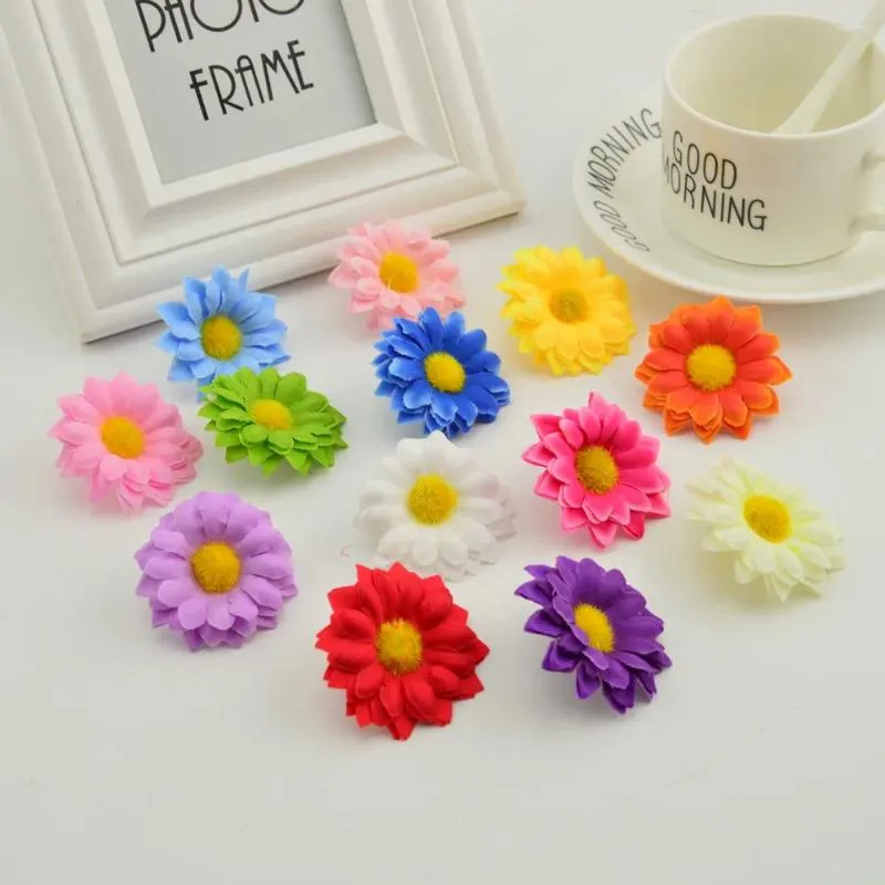 Decorative Flowers 200Pcs Wholesale Artificial Diy Gift Candy Box Wedding Decor Door Silk Daisy Fake Sunflower Stamens Christmas Crafts