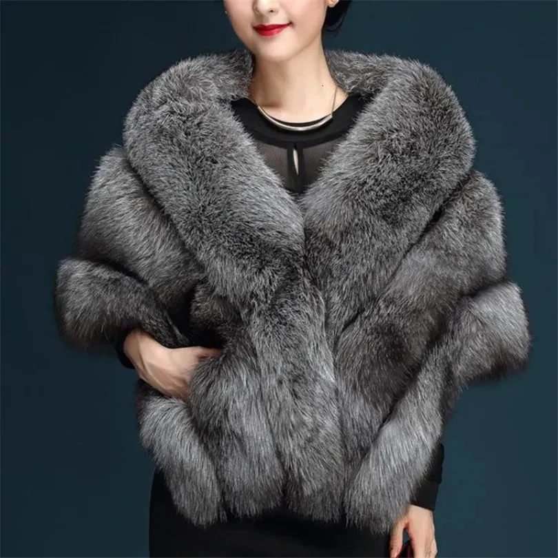 Women's Fur Faux 2023 Winter Coats luxury fur imitation mink poncho bridal wedding dress shawl cape women vest coat 231026