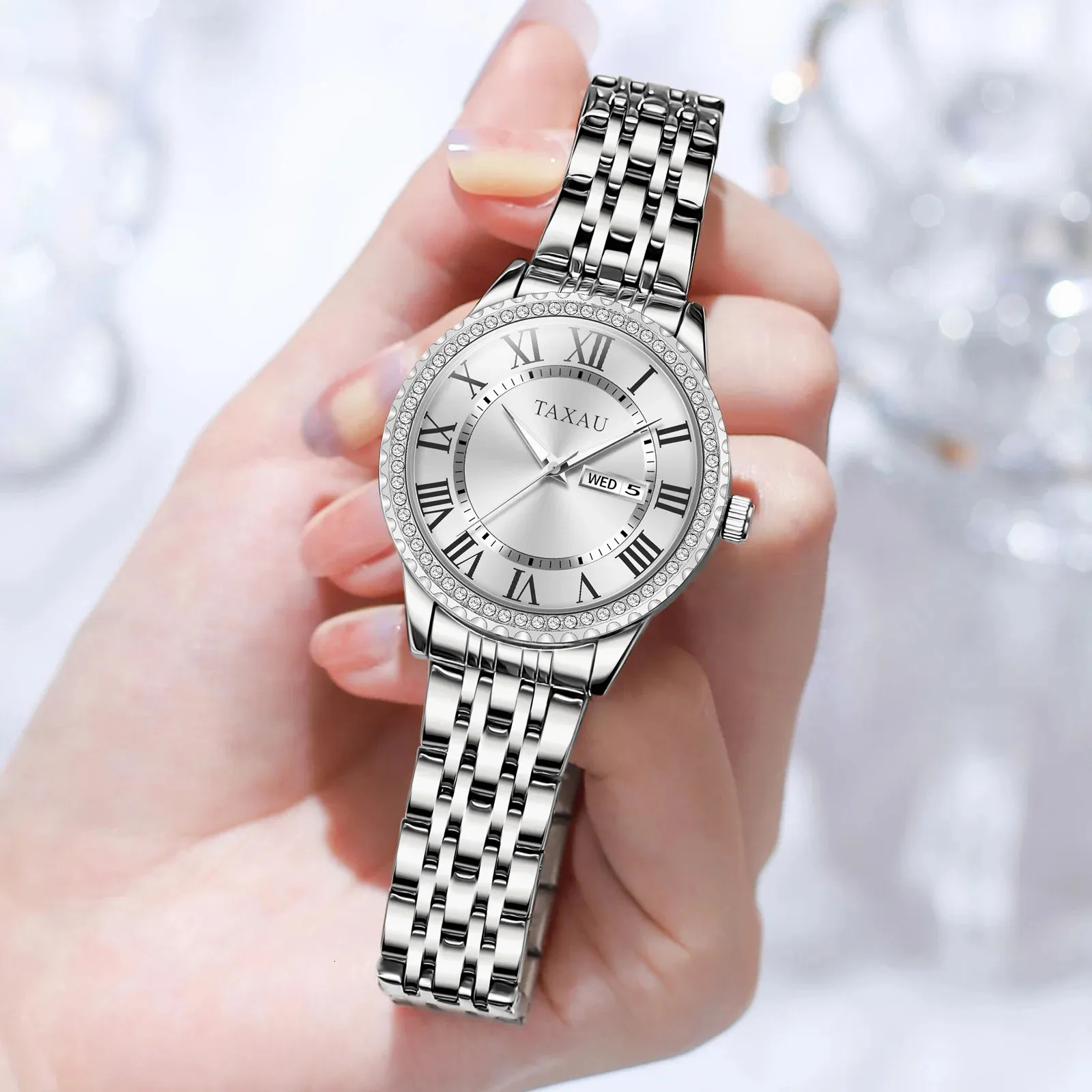 Armbanduhren TAXAU Luxus-Markenuhr für Damen Original hochwertige wasserdichte Damenuhren Edelstahl Modekalender 231027