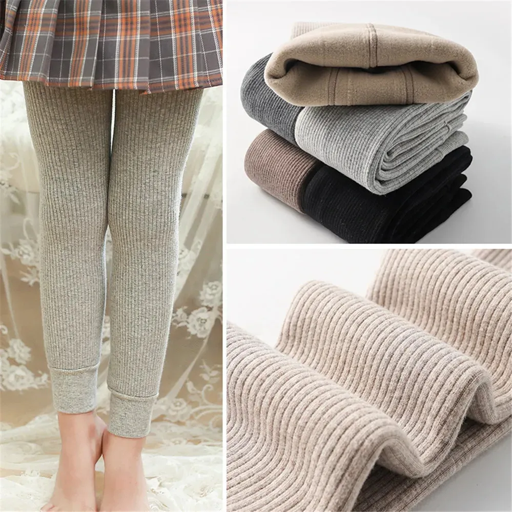 New Winter Thickening Warm Pants For girls 3-12 Year Stripe Leggings  Children Girl Skinny Plus
