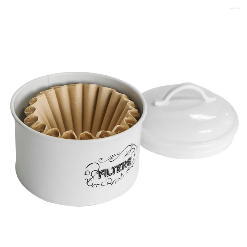 Storage Bottles White Black Coffee Filters Paper Holder Container Round Metal Jar For Candy Biscuit Counter Accessories
