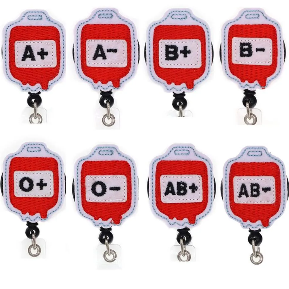 Porte-clés entiers Type de sang infirmière médicale rétractable feutre ID porte-Badge bobine avec pince crocodile pour cadeau 299j