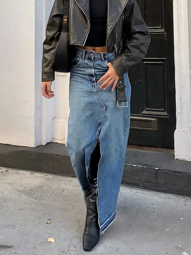 Maxi Skirt Denim Skirt With Leather Jacket Black Leather Skirt