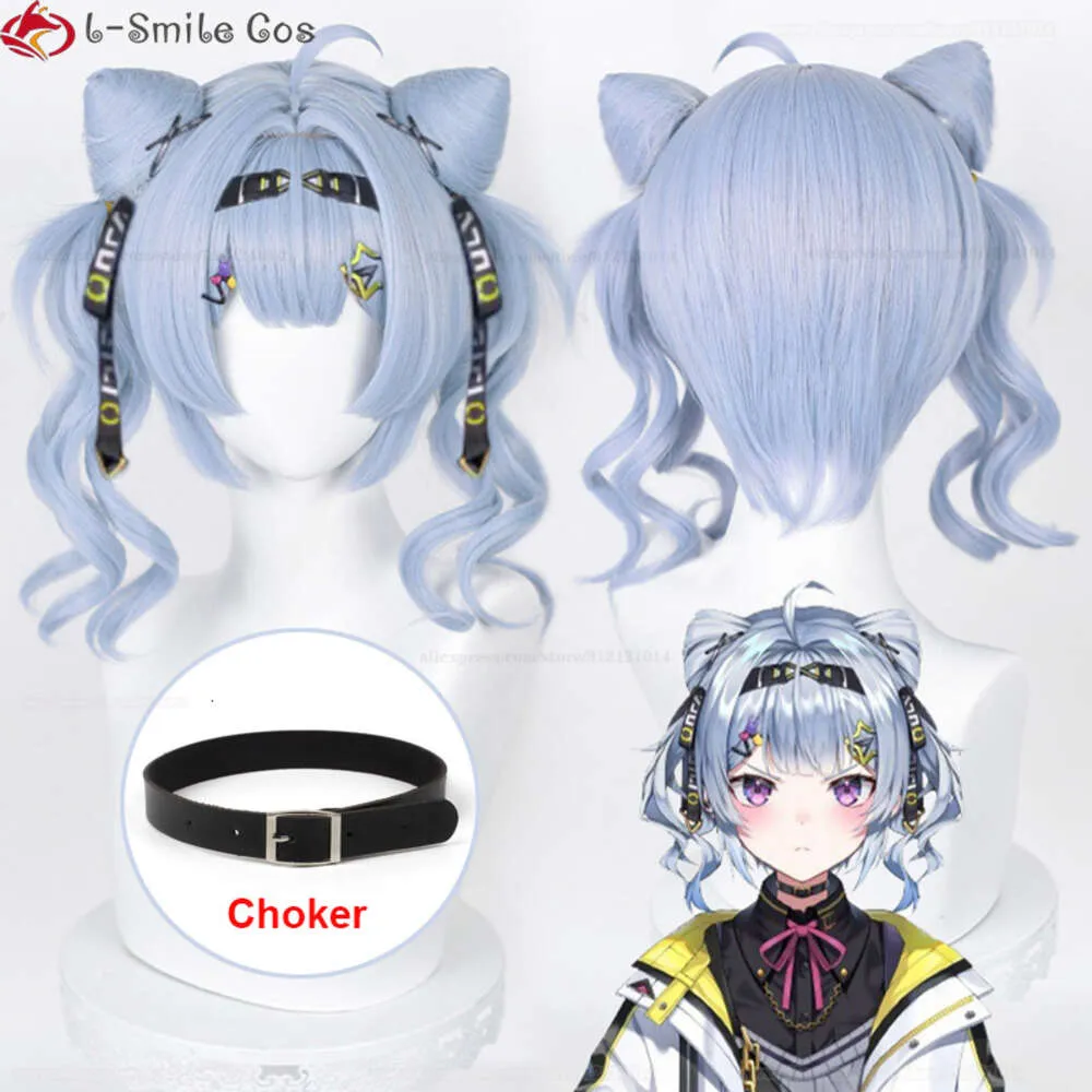 Catsuit Costumes Vtuber EN7 XSOLEIL Lanza Cosplay 35cm Short Light Blue Purple Zaion Wigs Heat Resistant Hair Nijisanjien + Wig Cap