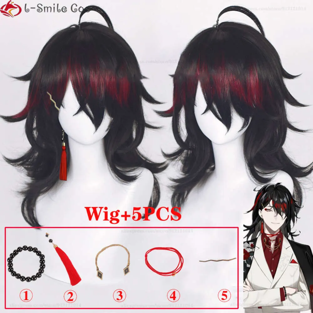 Catsuit Costumes vtuber Luxiem vox akuma cosplay długi 50 cm czarny wyróżnia ciepło syntetyczne peruki anime halloweenowe Partyjne Partyjne Partyjne