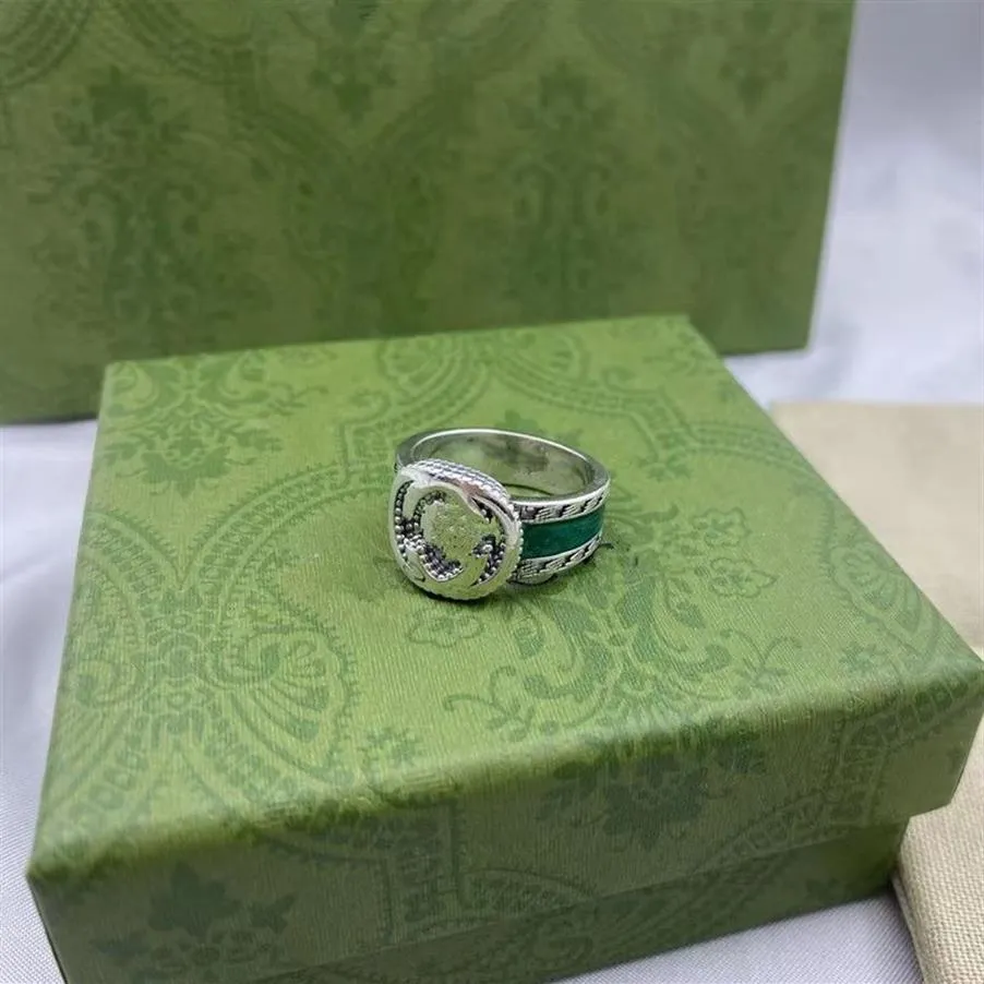 Novas joias 925 prata G letra escavada anel de esmalte verde masculino e feminino anel retrô moda street221l