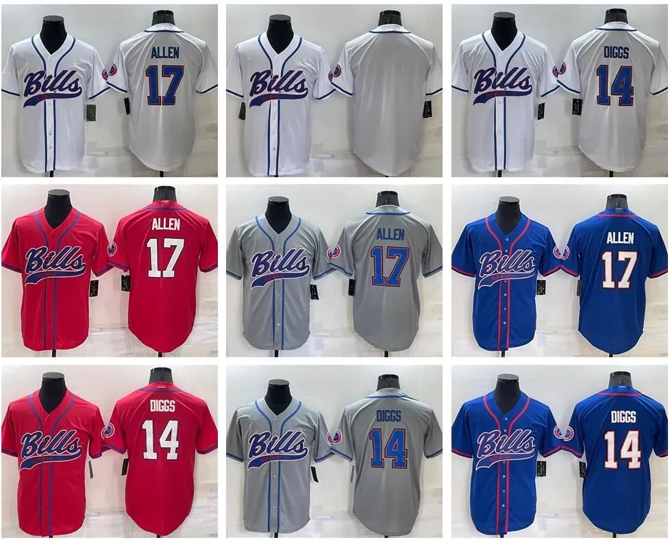 Individuell genähtes Fußballtrikot Buffalo Bills Herren Damen Jugend 17 Josh Allen 14 Stefon Diggs Blau Rot Weiß Baseball Unberührbare Trikots