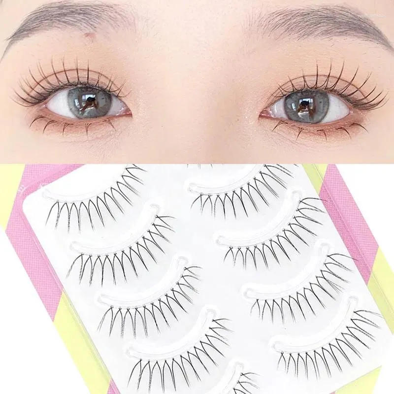 False Eyelashes 5 Pairs Clear Root Natural Magnify Eyes V-shaped Individual Bloom Faux Fake Lashes Makeup