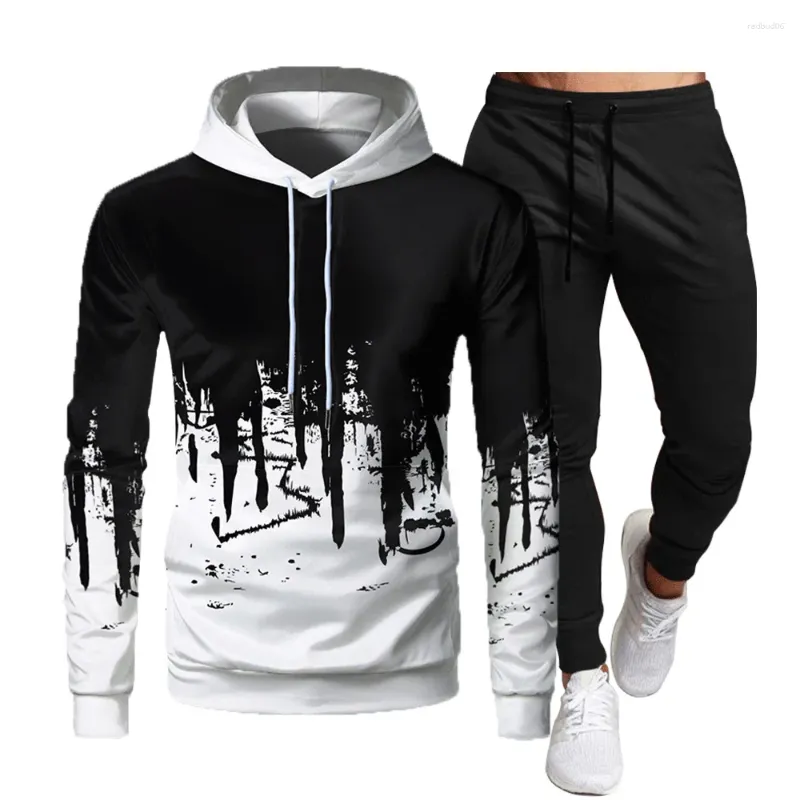 Męskie dresy 2023 Trend mody Mężczyźni Sportswear Hoodie 3D Digital Printing Design SWEATER PULLOVER Casual Osobowość Dwuczęściowy zestaw