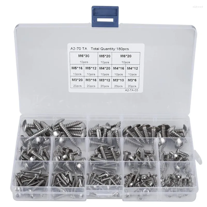 Watch Repair Kits 180Pcs M3 M4 M5 M6 Stainless Steel Flat Head Self Tapping Screws Assortment For DIY Wood Thread Nail Screw Hardware