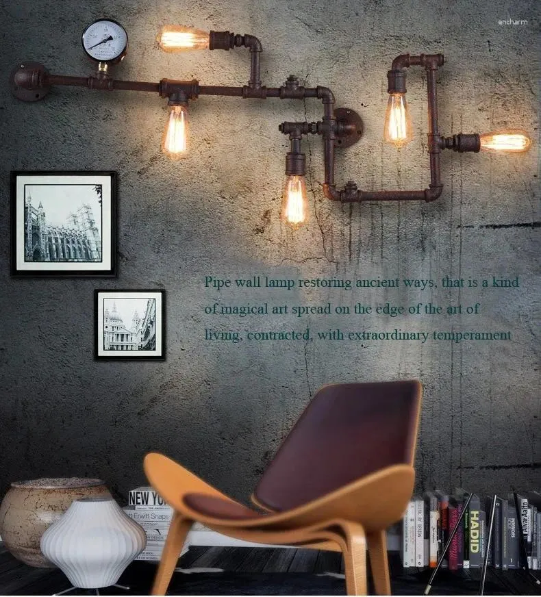 Vägglampa Ledream Fashion Wroguht Iron Water Pipe Vintage Aisle Lights Loft Edison glödlampan
