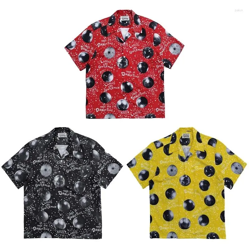 Chemises décontractées pour hommes Bonne qualité Wacko Maria Hawaii Beach Fashion Hommes Femmes Rouge Noir Jaune Disco Mirror Ball Motif Chemise