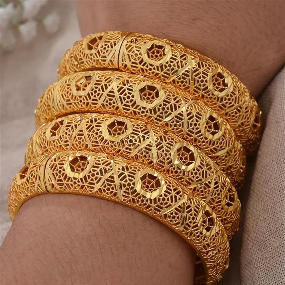 Bangle 4Pcs set Women Bracelets Middle East Arab Dubai Bangles African 24k Gold Color Bride Jewellery Party Gift2269