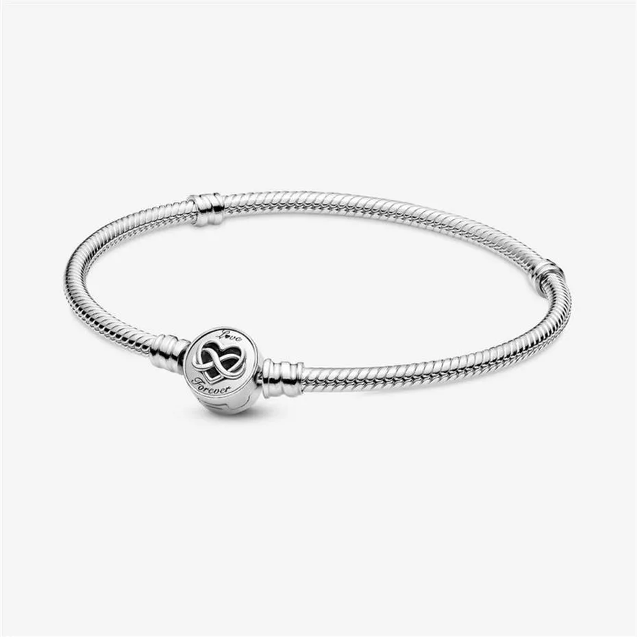 100 % 925 Sterling Silber Moments Herz Infinity Verschluss Schlangenkette Armband Mode Hochzeit Schmuck Accessories237a