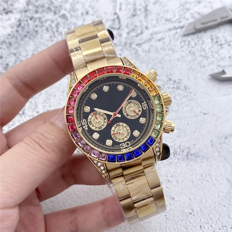 Relógio de diamante de luxo masculino de alta qualidade, todos com mostrador pequeno, relógios masculinos dourados de quartzo