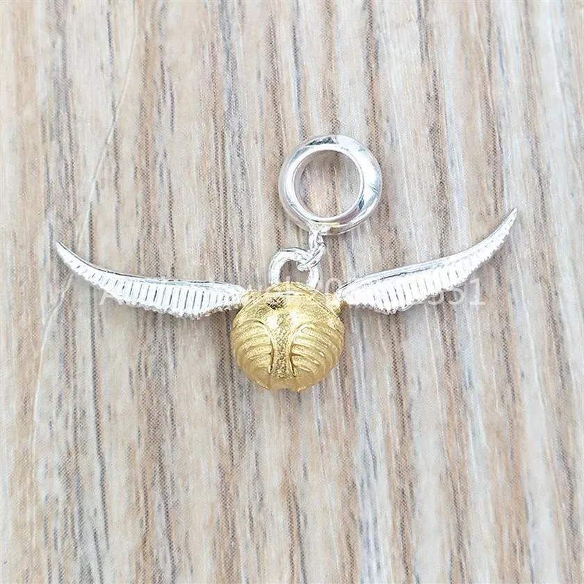 Andy Jewel Authentic 925 Srebrne wisiorki Herry Poter Sterling Golden Snitch Slider Charm Passing European Bear Jewelry Style2676