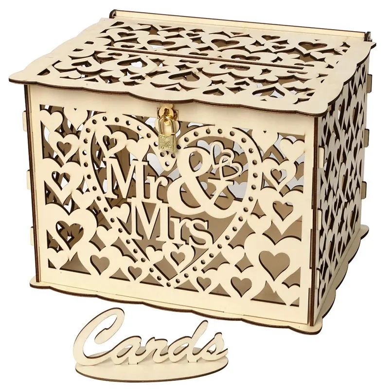 Cadeau cadeau bricolage cadeau de mariage carte en bois tirelire cas avec serrure enveloppe rustique signe fête faveur décoration fournitures d'anniversaire 231026