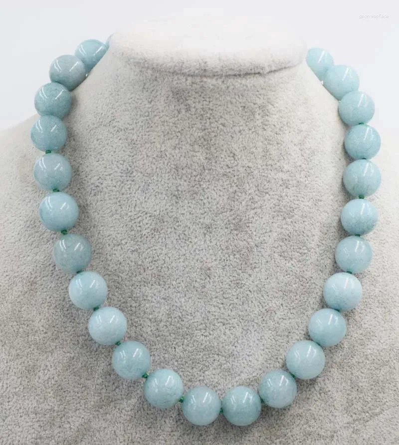 Chaînes Light Blue Jade Rond 12mm 14mm Collier 17 pouces Perles en gros Nature Femme 2023