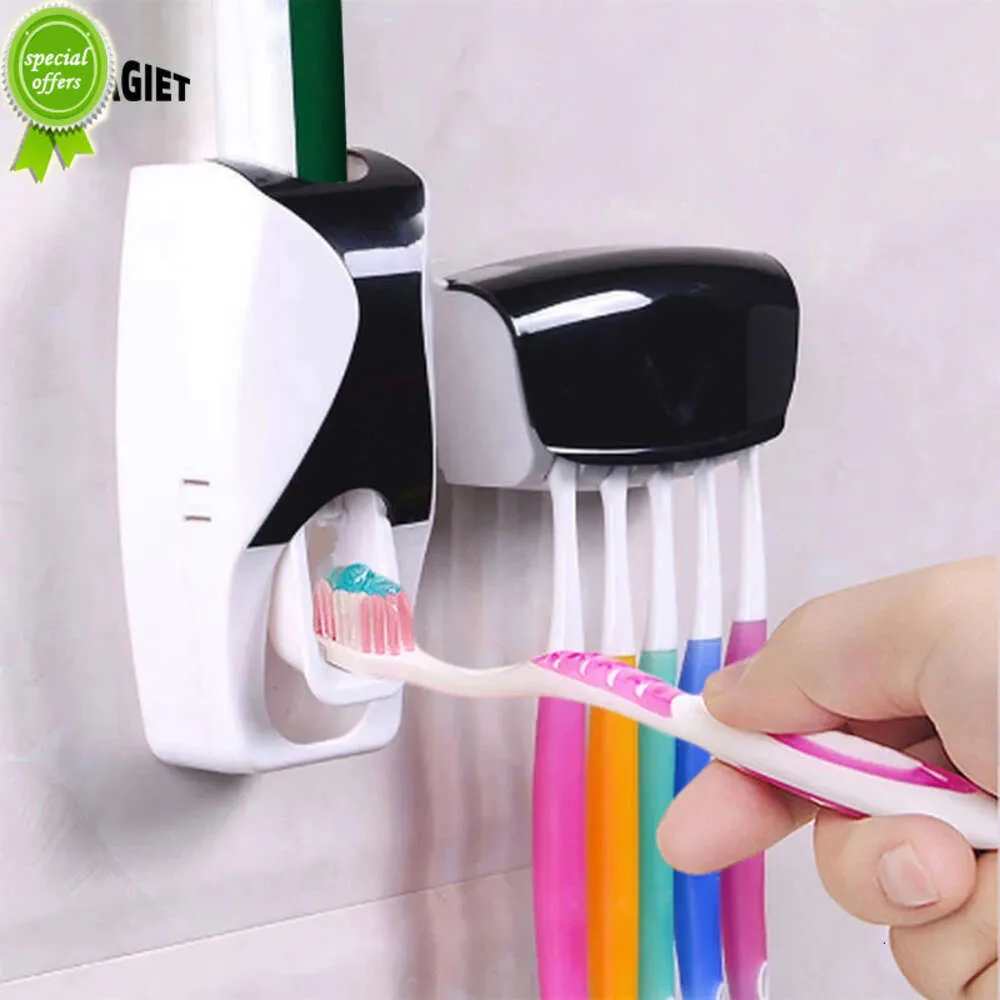Automatisk tandkräm Dispenser Väggmonterad tandborstehållare Dammsäker förvaringsställ