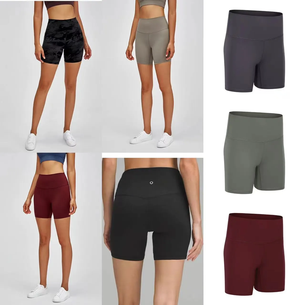 LU Solid Color Nude Yoga Align Shorts Hög midja HIP Tight Elastic Training Women's Hot Pants Running Fitness Sport Biker Golf Tennis Workout Leggings 6 "