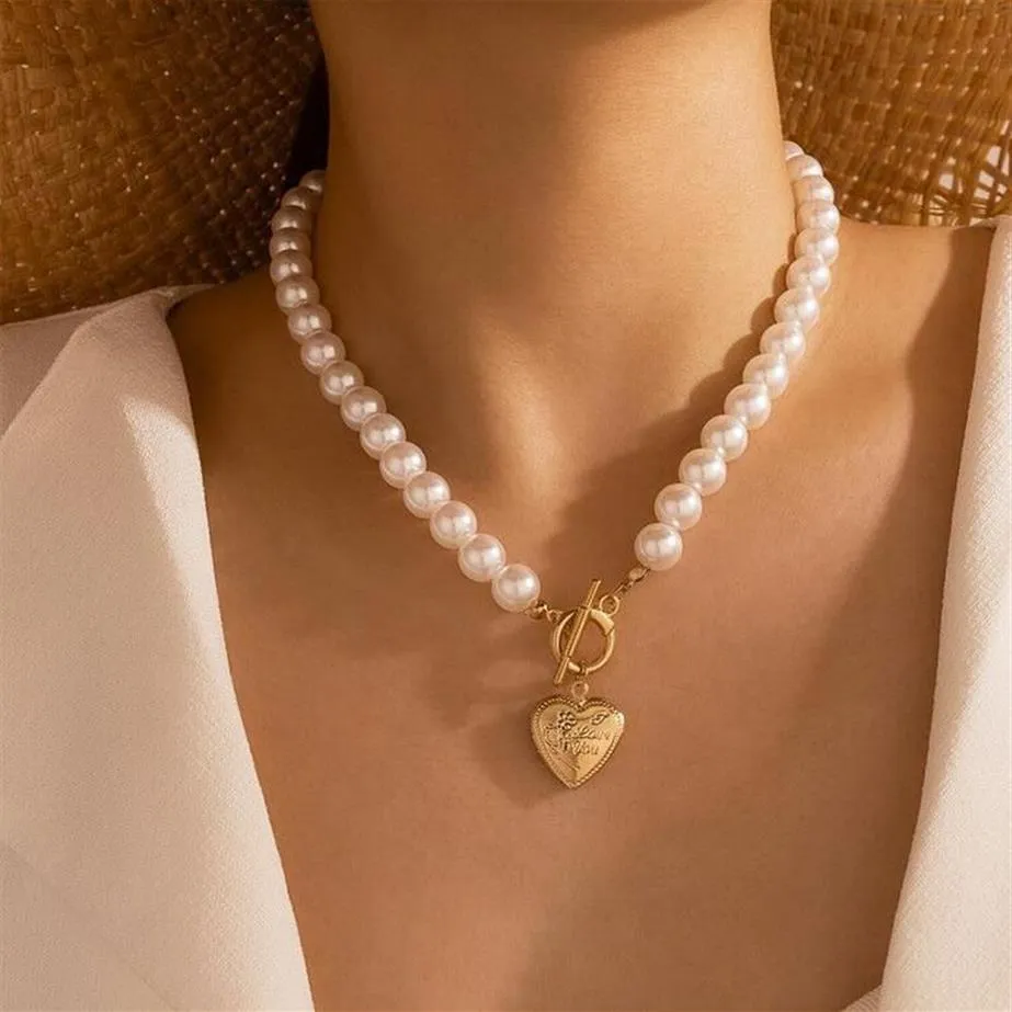 Vintage Pearl Chains Necklace Collar Statement Pendant For Women Chain On The Neck Chocker Punk Jewelry Friendship Gift Necklaces288h