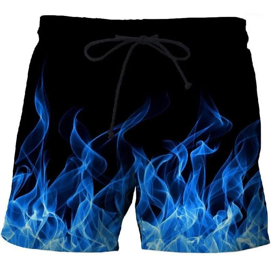 Blaue Flamme Männer Strand Shorts Hosen Fitness schnell trocknende Badebekleidung Straße lustige 3D-Druck Shorts Fabrik direkt1247t
