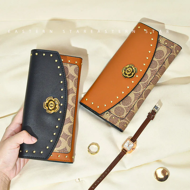 DHgate Elegant Retro Polka Dot Printed Clutch Bag Wear resistant Folding Multi Card Fashion Long Wallet Personalized Rivet Purse 4 Colors Bags Luggage Accessories