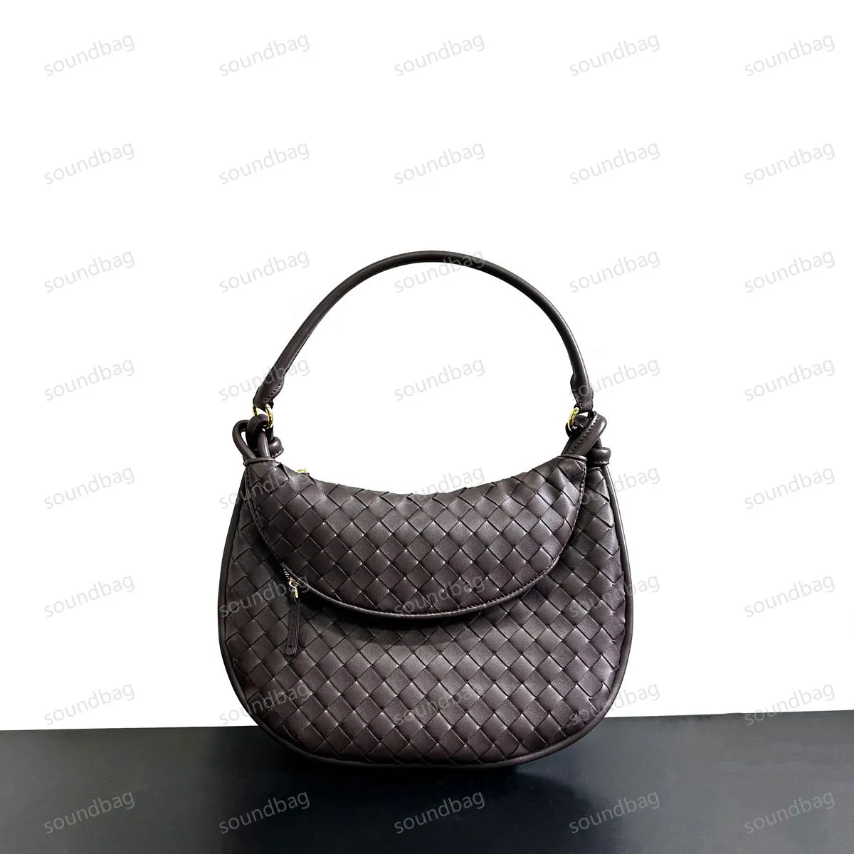 100Leather GeMelli woven B-Style-V handmade Autumn&Winter Double-pouch bag Nicole Kidman Crescent bag crossbody female new high-grade dumpling soft leather plum